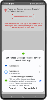 Configure Tansee Message Transfer como su aplicación de SMS predeterminada